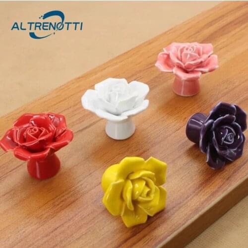 Cabinet Ceramic Handle Rural Furniture Drawer Flower Shape For Kid Room Dresser Knob Closet Kitchen Cupboard Wardrobe Door Pull