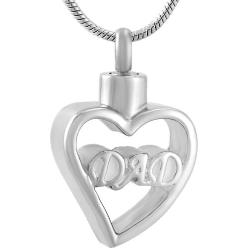 IJD9592 Stainless Steel Cremation Dad in my Heart for Ashes Holder Keepsake Urns Memorial Pendant Necklace Jewelry