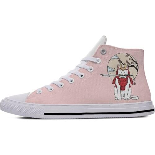 Samurai Cat Japan Style Ukiyo E Anime Cool Funny Casual Canvas Shoes High Top Harajuku Breathable 3D Printed Men women Sneakers