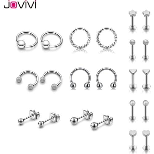 Jovivi Stainless Steel Stud Earring Round Hoop Earring Stud Ear Studs Piercing Bijoux Jewelry Multi-used Body Piercing Jewelry