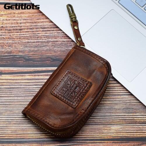 Soft Leather Car Key Case Holder Vintage Handmade Key Pouch Luxury Designer Keys Bag Organizer Keychain Zipper Pouch for Men