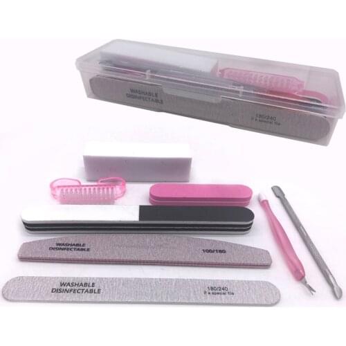 8pcs/set Nail Kit Art Sand Files Buffer Sponge Block Brush Cuticle Pusher Gel Polish Set Acrylic Manicure Tools With Box