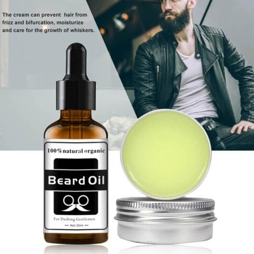 2pcs Set Mens Beard Care Set Nourishing And Softening Care Beard Oil Beard Cream Repair Fragile Hair Follicles