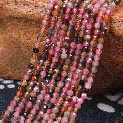 Natural Tourmaline Gemstone 2mm 3mm Round Faceted Mixed Color Beads DIY Accessories for Necklace Bracelet Earring Jewelry Making