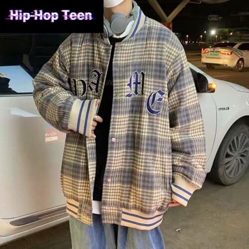 Korean New Retro Grid Baseball Uniform Jacket Men and Women Trendy Brand Hip-hop Loose Casual Couples Jacket Harajuku Streetwear