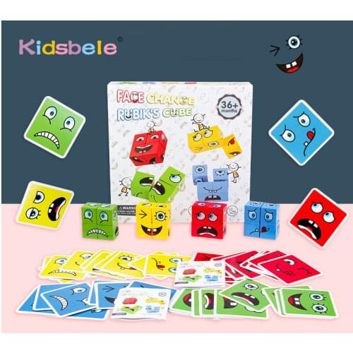 Educational Toys Emotion Change Blocks Expressions Puzzles Early Learning Education Montessori Toy Kids Wood Cube Table Games