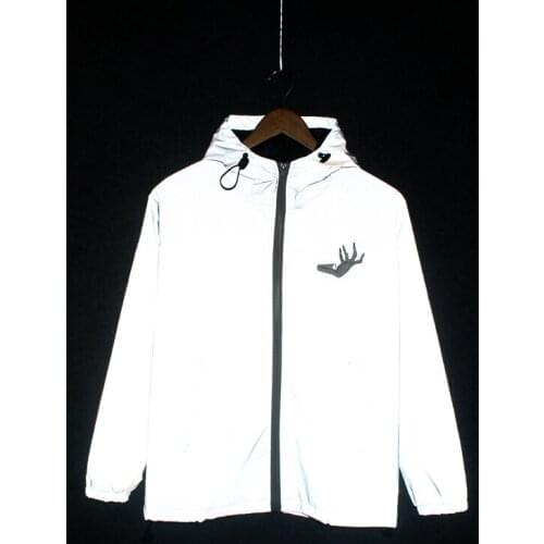 Hooded Coat Jacket Streetwear Hip Hop Dancer Singer Dropshipping Full Reflective Jacket Men / Women Night Reflective Skateboard