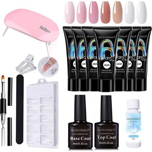 Poly UV Gel Set Nail Gel Kit 15ml Poly Nail Gel With UV LED Lamp Quick Building Clear Gel Nail Polish For Nail Extensions
