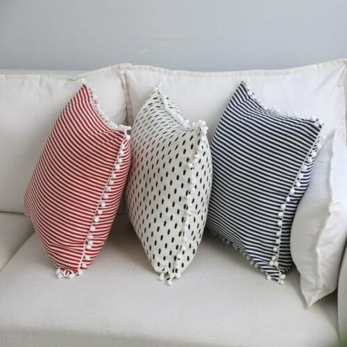 Home Simple Decorative Pillowcases Sweet Style Pom Tassel Dot Pillow Cases Cotton Linen Cover Home Party Hotel Textile 45cm*45cm