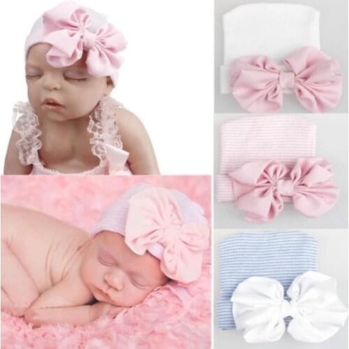 Newborn Infant Baby Girls Boys Hats Comfy Bowknot Solid Knit Warm Cap Beanie Hat Outfit 0-6M 3 Colors