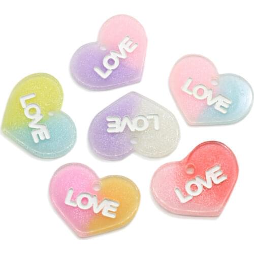 Cute Resin Glitter Gradient Color Love Heart Shape Flat back Cabochon For DIY Slime Decor Craft