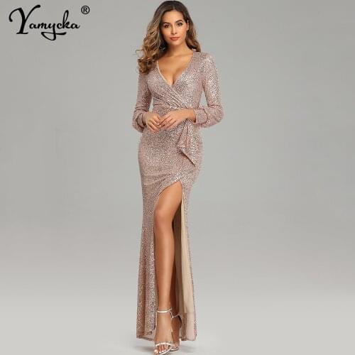 Sexy Long sleeve evening Maxi sequin cocktail prom dresses women casual party dress vintage club outfits bodycon Dress vestidos