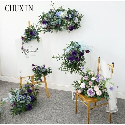 Wedding Stage Blue Purple Simulation Hanging Floral Commercial Stage Background Decor Arrangement Home Party Welcome Flowers