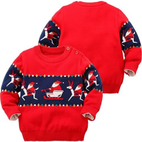 1-7 Year Childrens Sweater Cotton Red Christmas Sweater Girls Boys Tops Kids Knitted Pullove Toddler Santa Claus Deer Clothes