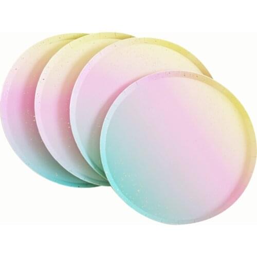 8pcs Rainbow Color Plates Macaron Unicorn Rainbow Pastel Birthday Party Decoration Tableware Baby Shower