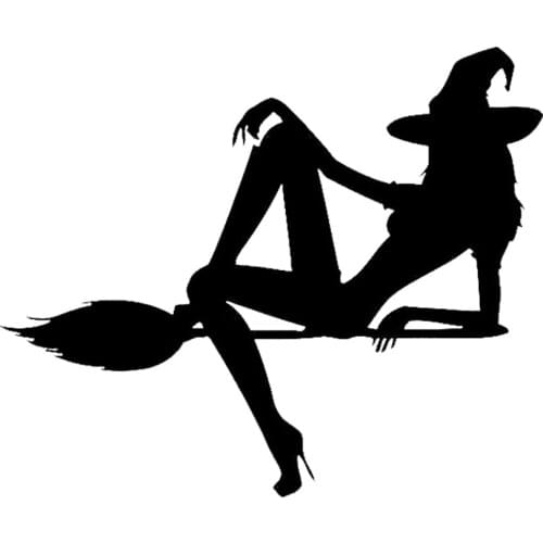 Vinyl Decal Hot Sexy Female Beauty Halloween Witch Broom Car Sticker Black/Silver 16*13.3cm T-00345