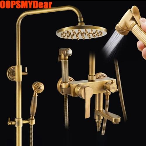 Vintage Shower Set Bathroom Smart Thermostatic Shower System Wall Mount Round Head SPA Rainfall Bath Faucet Antique Copper Grifo