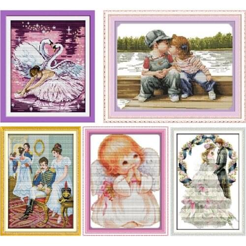Cross Stitch Patterns Kits Beauties and Baby Printed Fabric 14CT Embroidery Needlework Set Cotton Thread DIY Home Decor Painting