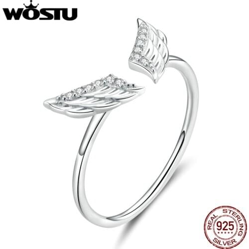 WOSTU Wings Fashion Ring 925 Sterling Silver Zircon Open Ring Adjustable Finger For Women Wedding Luxury Jewelry Gift CTR108