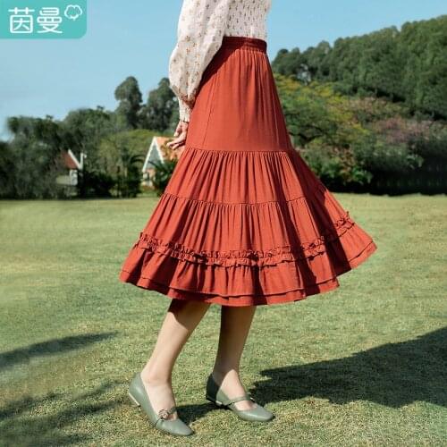 INMAN Retro Cake Skirt Spring Autumn Classic Color Gentle Women Cute Rubber Waist Band Bottom