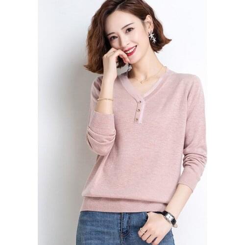 Spring Autumn Style Knitted Pullover Sweater Women Long Sleeve V-Neck Long Sleeve Pullover Tops ZZ1061