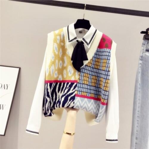 Womens Vest Simple All-match Style V-neck Knitted Sweater Leisure Student Sleeveless Female Vintage Sweater Waistcoat