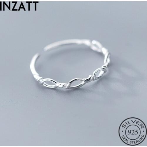 INZATT Real 925 Sterling Silver Minimalist Geometric Hollow Braided Rope Adjustable Ring For Fashion Women Party Fine Jewelry