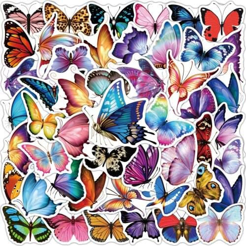 10/30/50PCS Pretty Colorful Butterfly Animal Stickers Fridge Phone Guitar Motorcycle Luggage Waterproof Cartoon Sticker Decal
