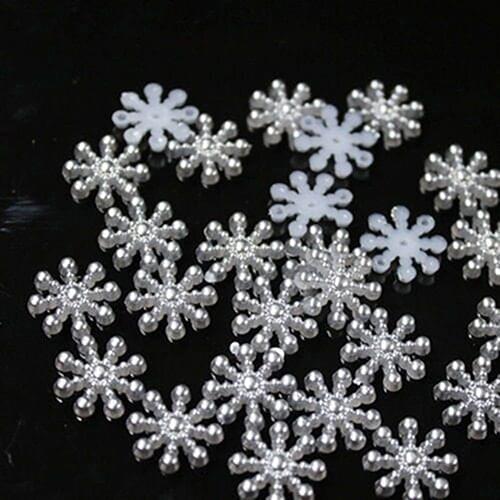 100Pcs Snowflake Artificial Flatback Pearl Christmas Card Making DIY Craft