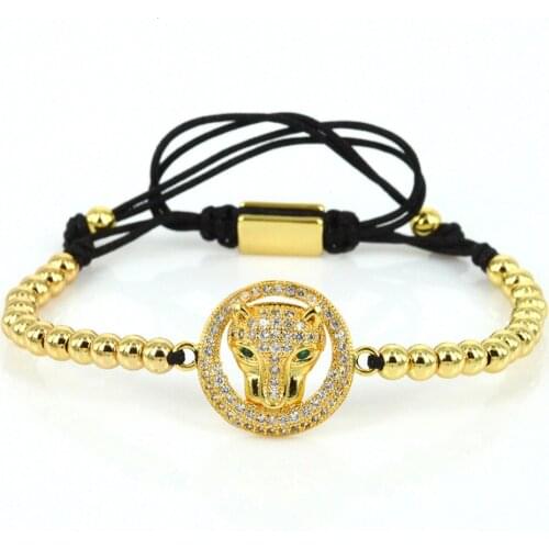 2017 Anil Arjandas Macrame Bracelet Micro Pave CZ Leopard Head Charm Bracelets Green Eye Leopard Face 4mm Beads Mens