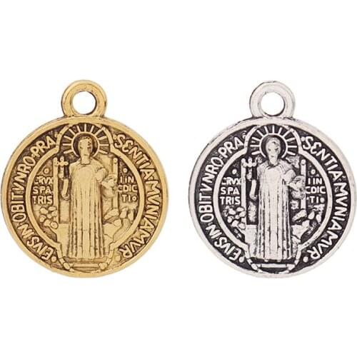 30 x Antique Gold/Silver Color Saint Benedict Medal Crucifix Cross Charms Pendants Beads for Jewelry Making Accessories 18mm