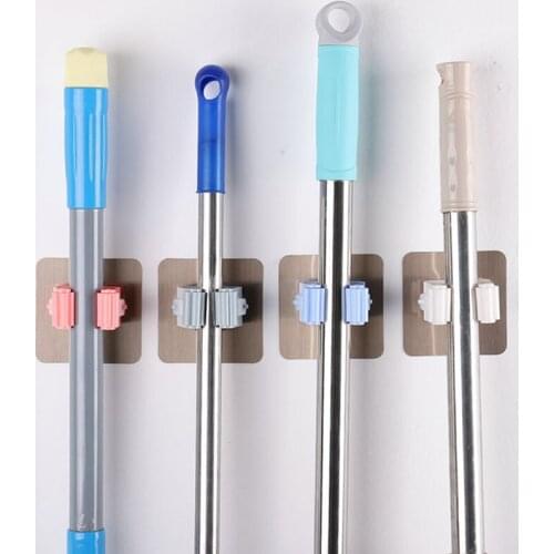 4Pcs Adhesive Mop Organizer Broom Hanger Mop Holder Multi-Purpose Hooks Wall Mounted Kitchen bathroom Strong Hooks