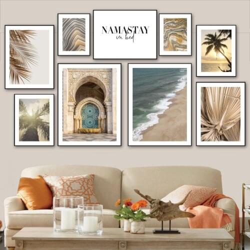 5D DIY Diamond Painting Palm Tree Golden Leaves Agate Beach Fountain Landscape Diamond Mosaic Embroidery Cross Stitch Home Decor