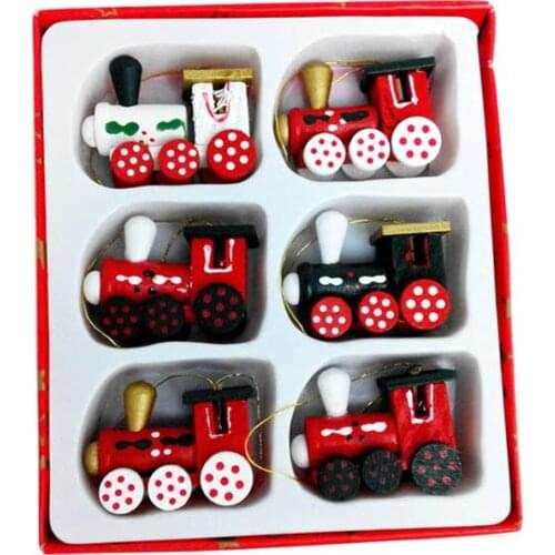 6PCS Wooden Painted Train Heads Hanging Pendant For Christmas Tree Showcase New Year Store Window Xmas Hanging Ornament A2
