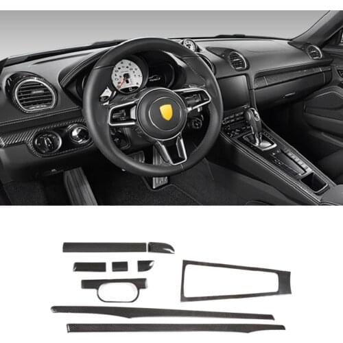 Fit For Porsche 718 911 2016-2019 Carbon Fiber Car Central Console Gear Shift Frame Interior Door Panel Trim Car Accessories 9pc
