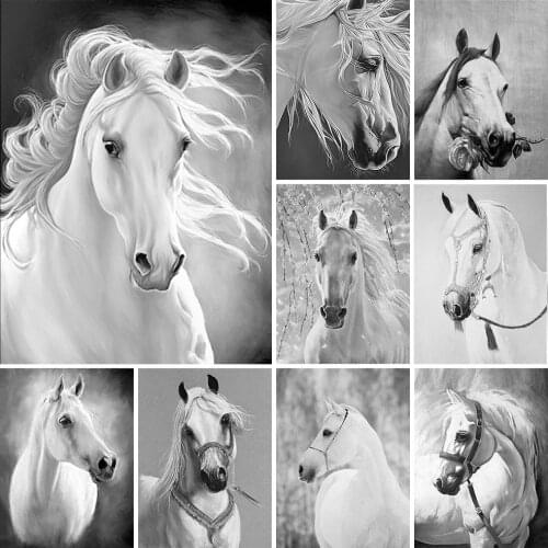 5D Animal Diamond Painting Horse DIY Rhinestones Pictures Full Drill Diamond Embroidery Black and white Animal Home Decoration C