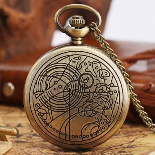 Antique Retro Bronze Quartz Pocket Watch Analog Pendant Necklace Full Hunter Vintage Style Chain Jewelry Gifts for Men Women