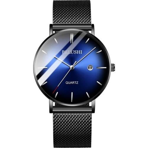BELUSHI Fashion Mens Watches Top Brand Luxury Slim Steel Mesh Quartz Watch Men Business Waterproof Analog Wrist Watch Male Clock