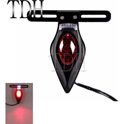 Black Motorcycle Teardrop Rear Fender LED Taillight Brake Stop License Plate Lamp For Honda Yamaha Kawasaki Suzuki Harley Custom