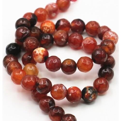Faceted Round Red Fire Agates Onyx 6 8 10 12mm Natural Stone Carnelian Loose Craft Beads for Jewelry Making Findings 15inch A364