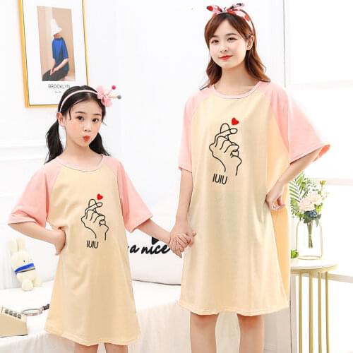 Cotton Mommy and Me Nightwear Family Matching Pijama Outfits Summer Girls Nightdress Short Sleeve Princess Loungewear Nightgowns