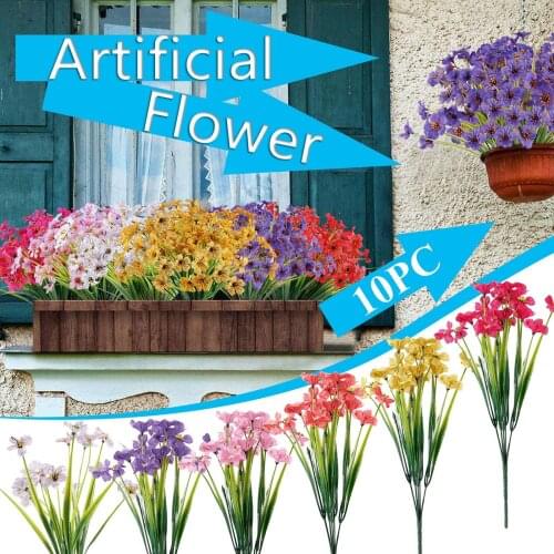 10 pieces Fake Plastic Violet Flower Bouquet Romantic Latex Flower Vase Ornament Wedding Decor Matthiola incana