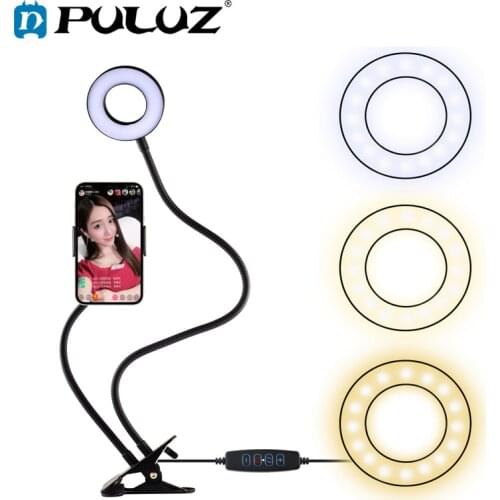 PULUZ Selfie Ring Light with Cell Phone Holder Stand For Live Stream &Makeup, LED Camera Light with Flexible Long Arms for iPone