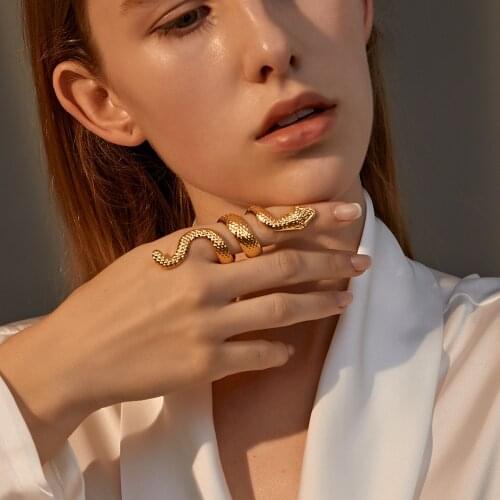 European and American long cool and handsome mens snake ring, punk style metal animal retro exaggerated snake ring womens ring