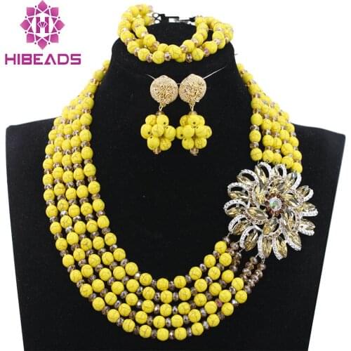 Trendy Chunky Jewelry Sets Flower Brooch Fashion Orange Beads Party Bead Necklace Set 5 Colors Free Shipping ABH255