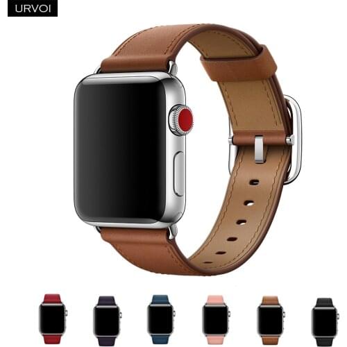 URVOI Leather band for apple watch series 6 SE 5 4 3 2 1 calf leather strap for iwatch 40 44mm square buckle modern design GEN.2