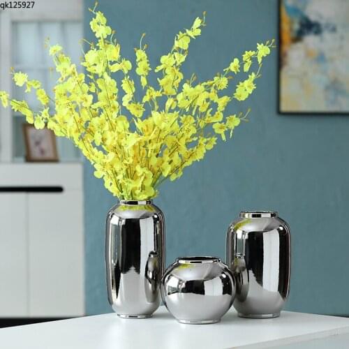 Creative Silver Plating Ceramic Vase Flower Arrangement Dining Table Living Room Decoration Exquisite Porcelain Vase Home Decor