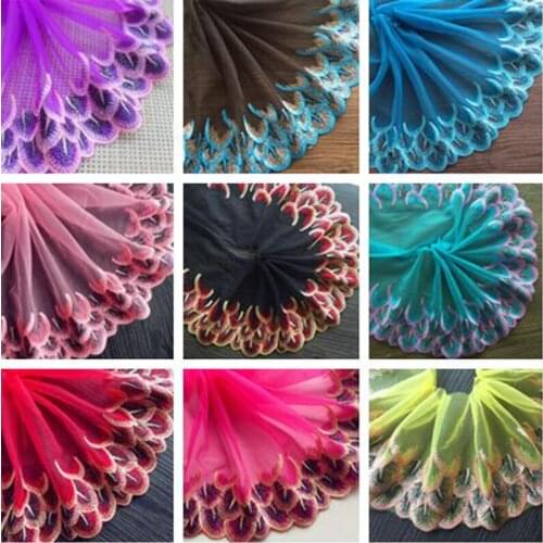 10Yards Peacock Tail Lace Trim DIY Embroidered Net Lace Ribbon Fabric Mesh Trimming For DIY Sewing Decoration Supplies