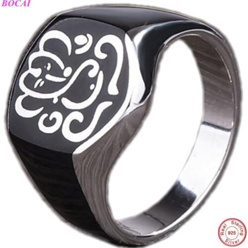 BOCAI S925 Sterling Silver Charm Ring for Men 2021 Popular Middle East Retro Elephant Totem Hand Ornaments Pure Argentum Jewelry