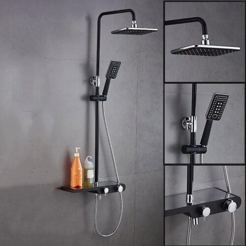 Black/White Thermostat Shower Faucet Set Bathroom Bathtub Faucet Water Mixer Single Handle Adjustable Rain Shower Bar Tap